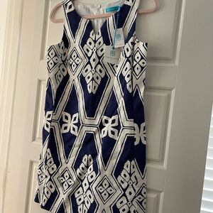 NWT Tori Richard Navy and White Adele shift dress